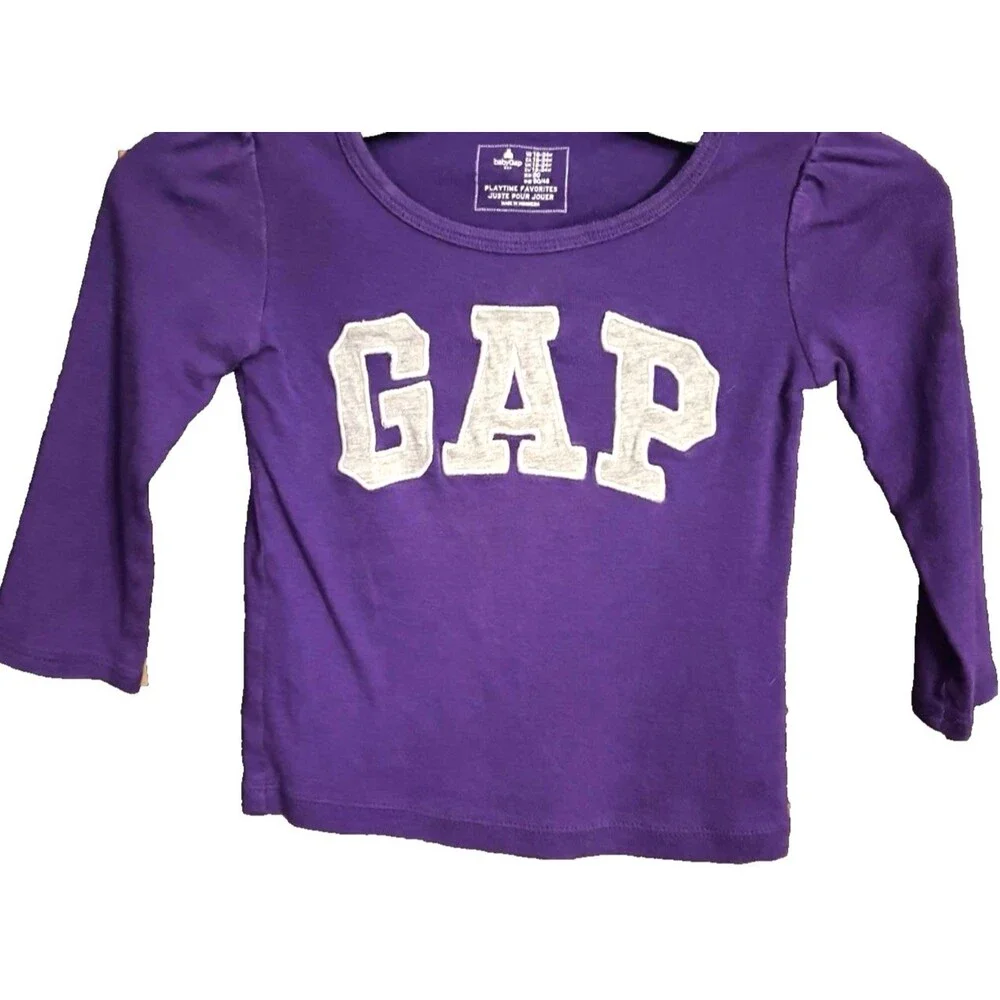 Baby Gap Girls Long Sleeve Purple w/ Gray Logo Top Shirt Cotton 18-24mth